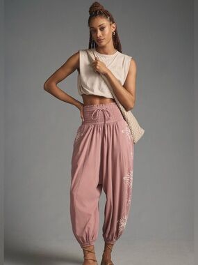 Daily Practice By Anthropologie Smocked Ballon Pants - Pink Combo NWT